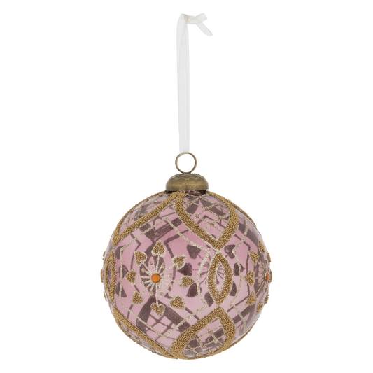 Antique Rose Bead Encrusted Glass Ornament