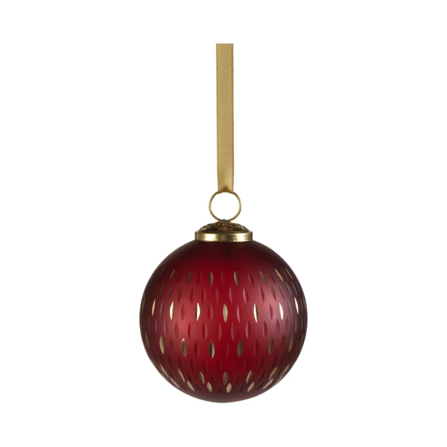 Frosted & Etched in Gold Glass Ornament Red 4"