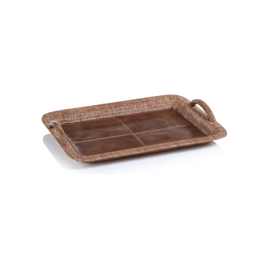 Rosso Leather and Raffia Serving Tray Small