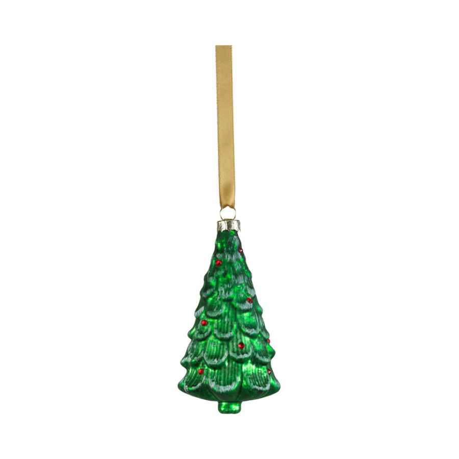 Metallic Frosted Glass Tree Ornament Green