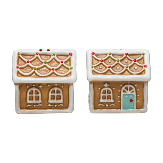 2-1/4"H Ceramic Gingerbread House Salt & Pepper Shakers