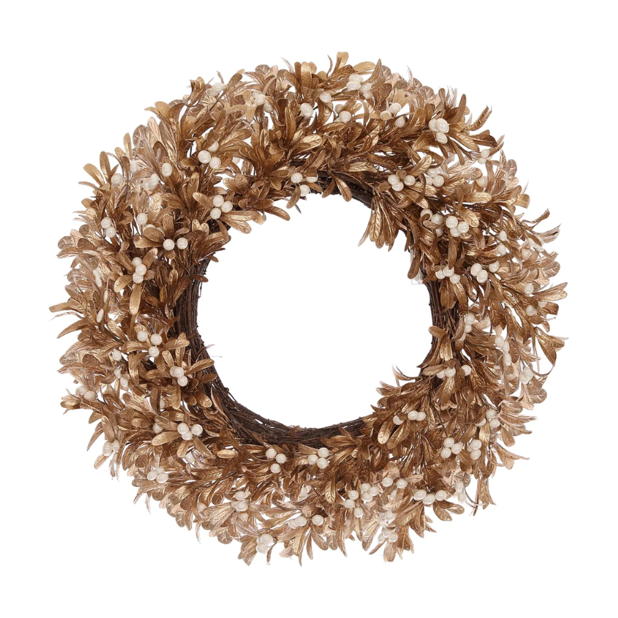 24" Pearl Mistletoe Wreath Gold