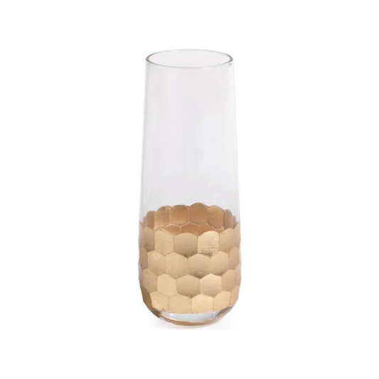 Fez Cut Stemless Champagne Glass with Gold Leaf