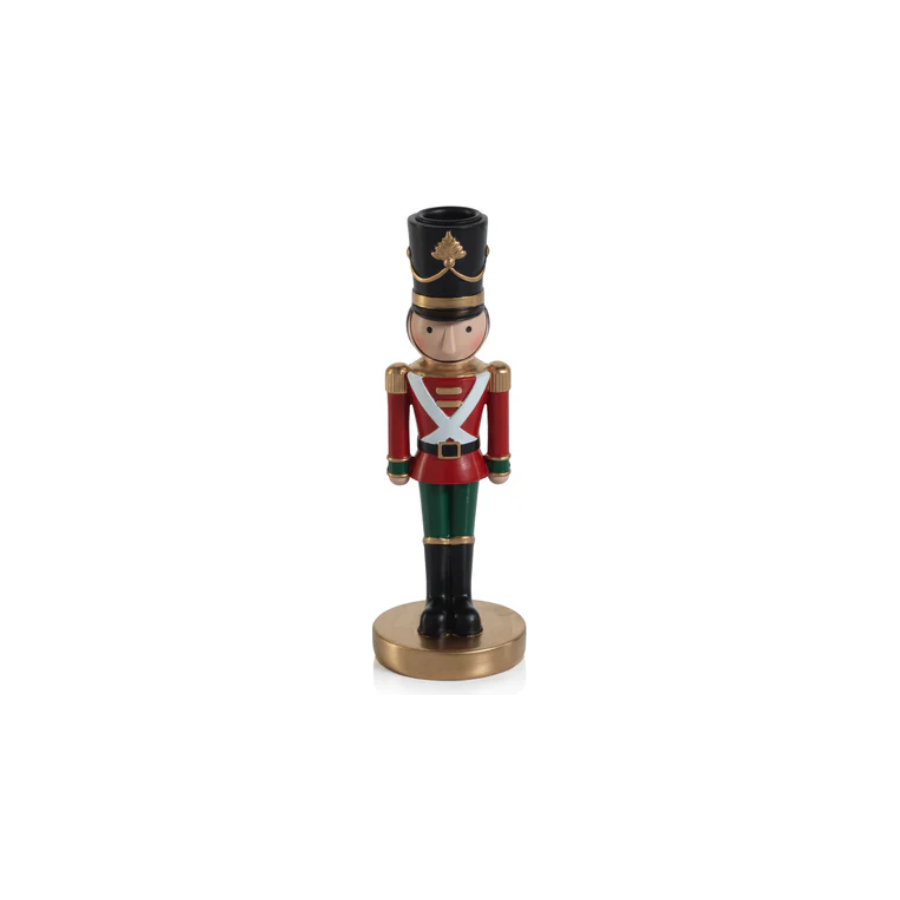 Nutcracker Taper Holder Red & Green 8"