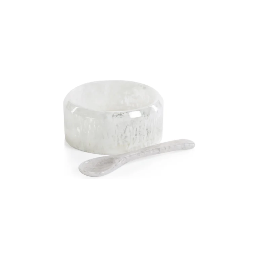 Krone Resin Condiment Bowl w/ Spoon White