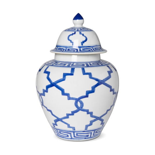 Imperial Ceramic Ginger Jar Greek Key Blue